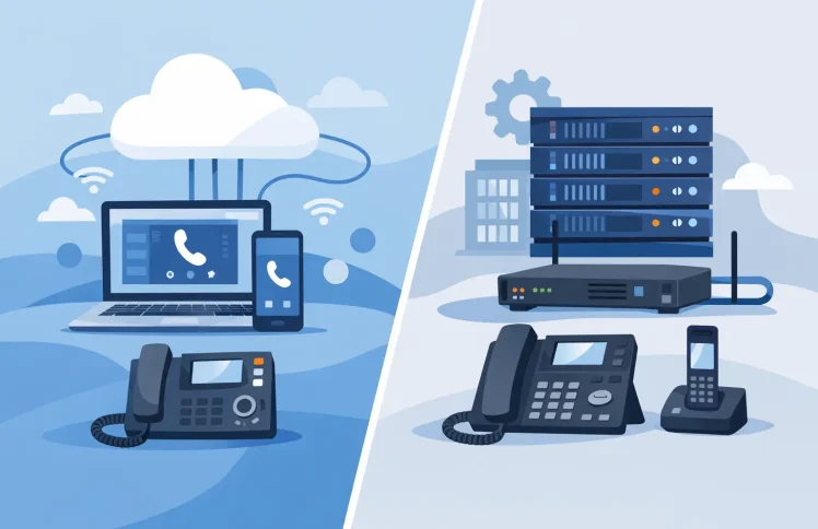 Vergleich zwischen gehosteten und Hardware-Telefonanlagen